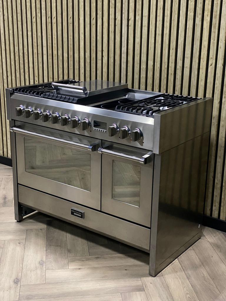 Luxe Fornuis Solitaire 120cm gas/keramisch + Dubbele oven!, Witgoed en Apparatuur, Ophalen of Verzenden, Grill, Gas