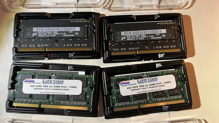 2x 4GB DDR3 PC3-12800 1600Mhz geheugen, Computers en Software, RAM geheugen, DDR3, Ophalen of Verzenden, Zo goed als nieuw, Laptop