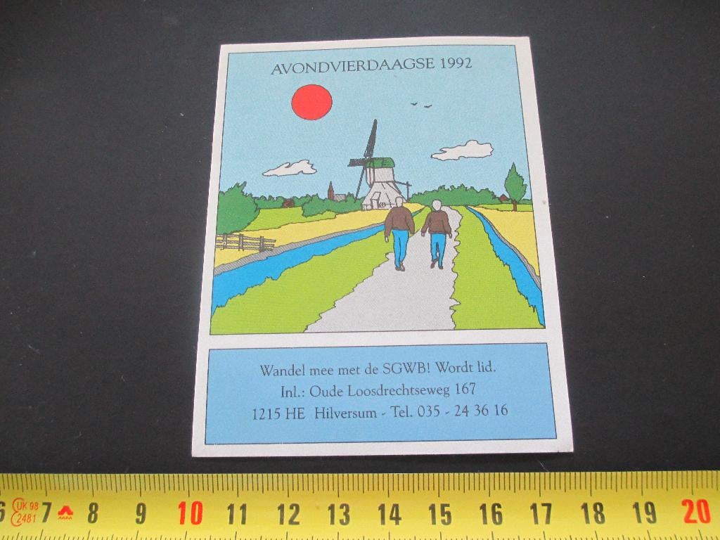 sticker Avondvierdaagse 1992  Hilversum SGWB Wandelsport*, Verzamelen, Ophalen, Zo goed als nieuw