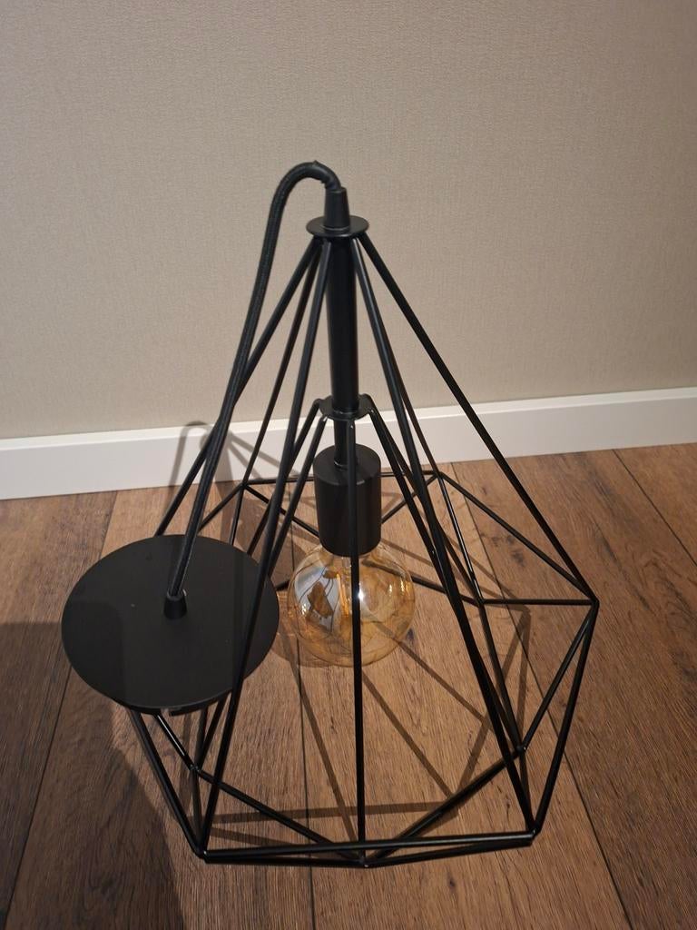 Hanglamp zwart staal, Ophalen of Verzenden, Zo goed als nieuw, Zwart, Rond