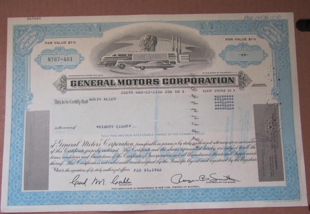 aandeel GENERAL MOTORS, Verzamelen, Ophalen of Verzenden, Zo goed als nieuw, Auto's
