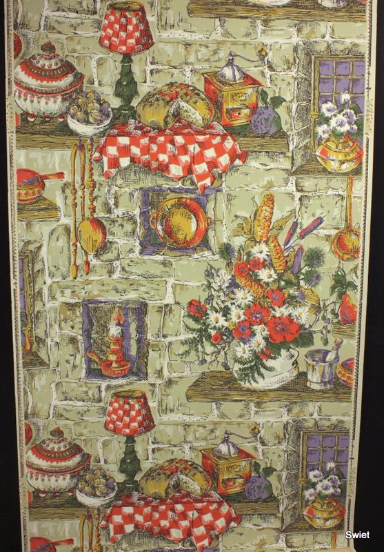 8172 keukenillustratie behang vrolijke jaren 50 sfeer swiet, Huis en Inrichting, Stoffering | Behang, Ophalen of Verzenden, Minder dan 10 m²