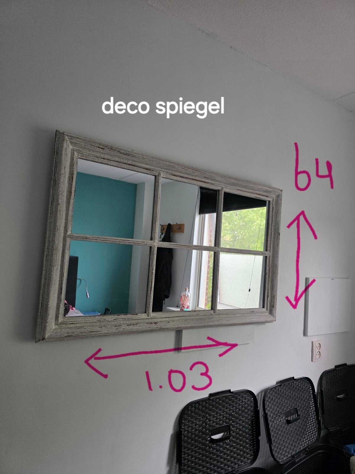 Sierlijke spiegel met 6 raampjes, gebroken wit, Ophalen