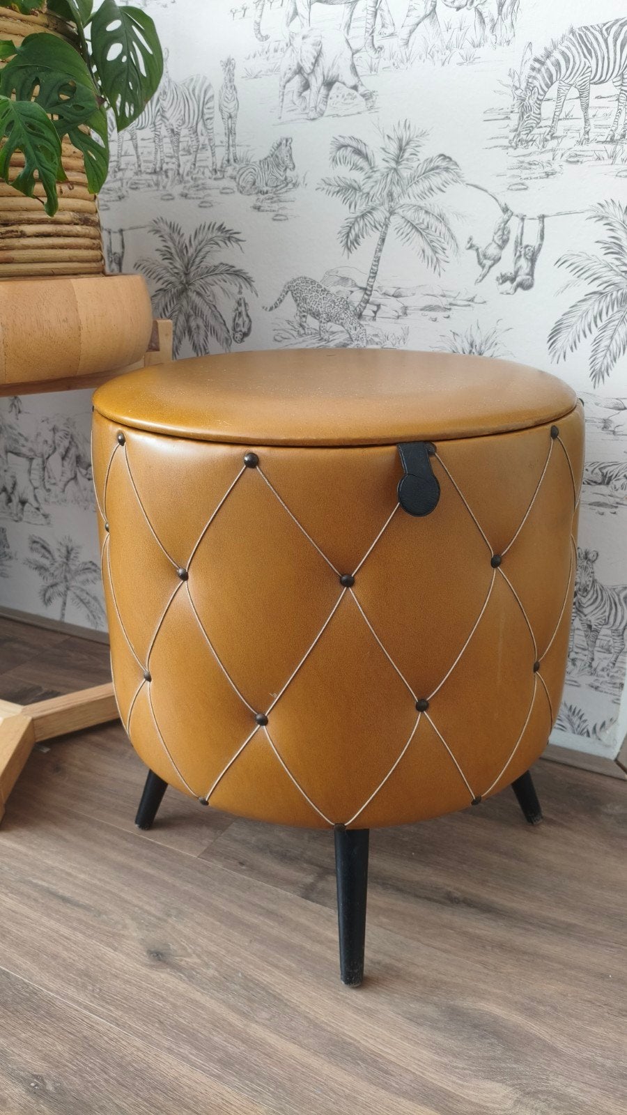 Poef/krukje jaren 60 vintage retro. Sky leer cognac, Ophalen, Overige materialen, Gebruikt, Rond