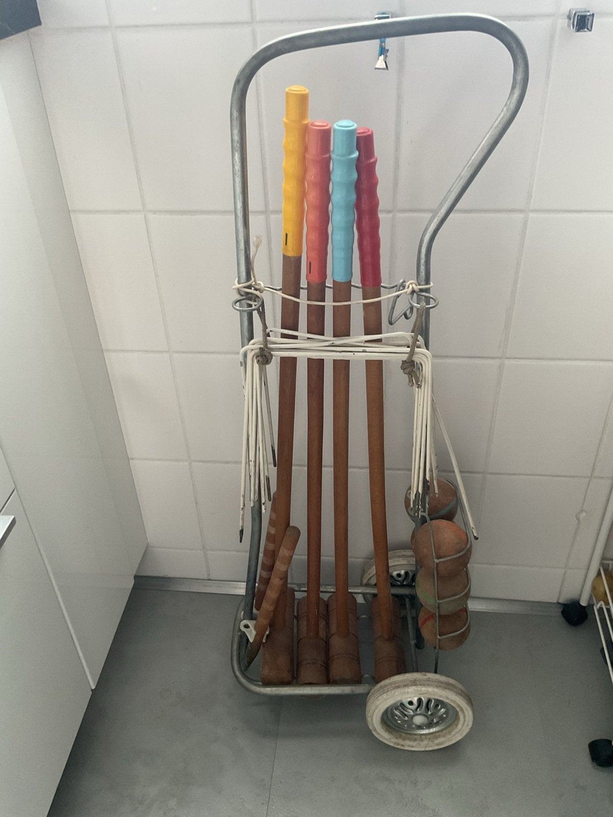 Vintage Croquet Set op Karretje - Compleet en Klaar voor Spe, Ophalen