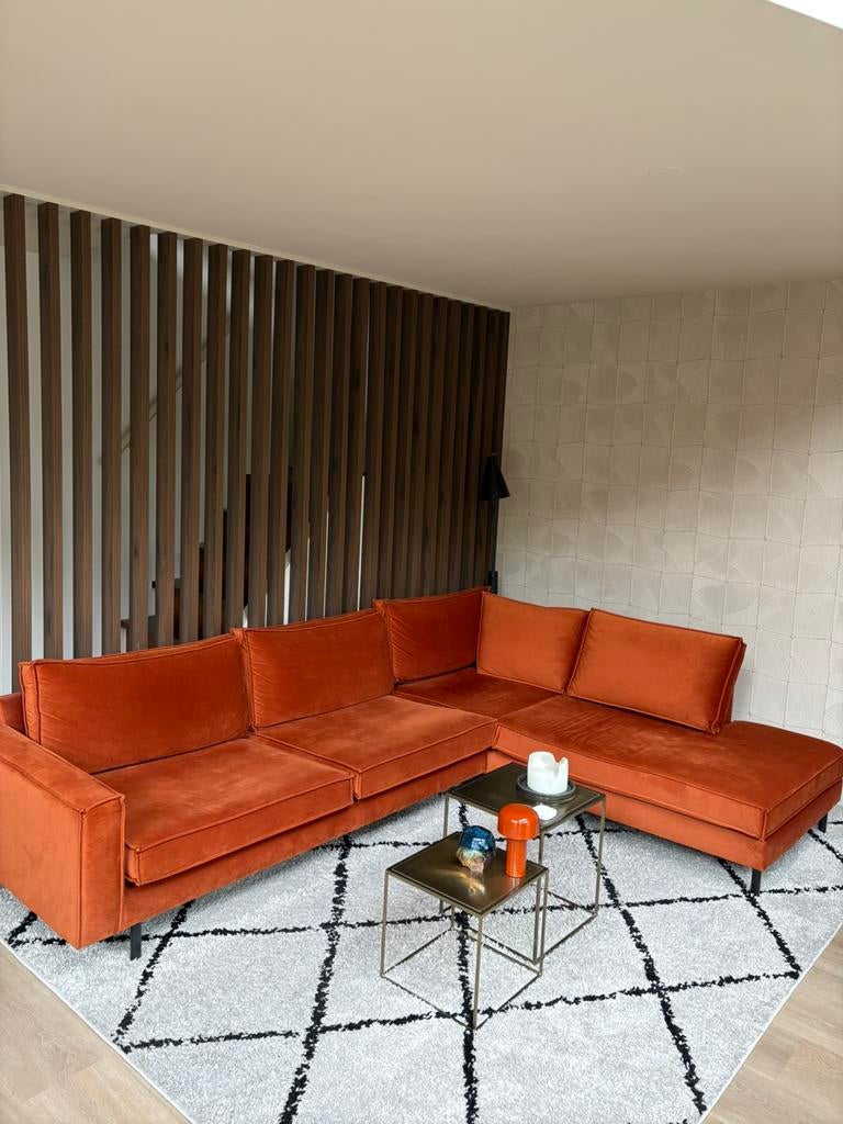 Hoekbank velvet velours roest orange, Ophalen, Zo goed als nieuw, Vierpersoons of meer
