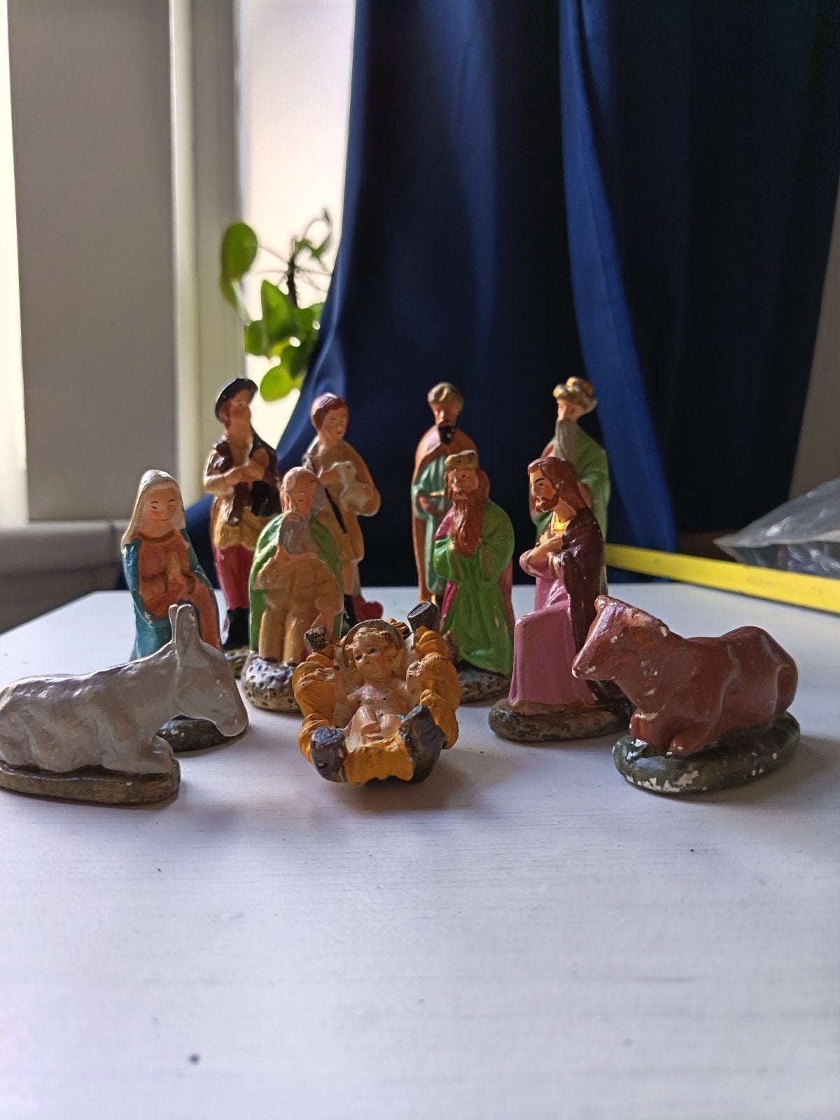 Vintage Kerststal Beeldjes Set - Handgeschilderd, Antiek en Kunst, Antiek | Religie, Ophalen of Verzenden