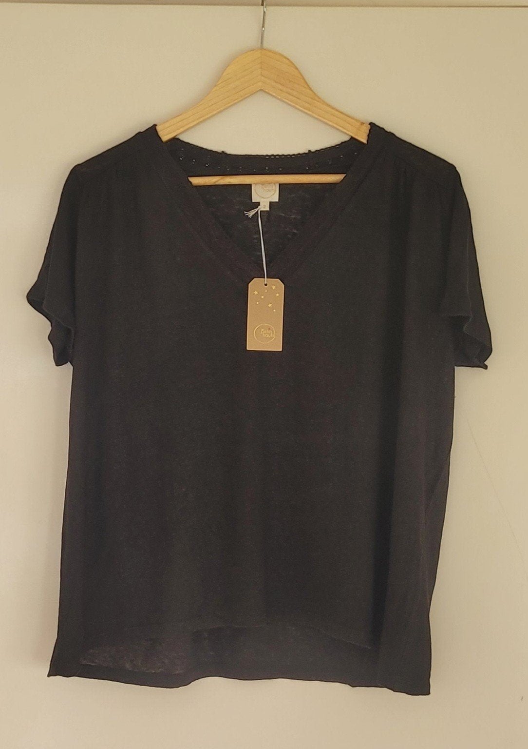 Des Petits hauts dames tshirt zwart linnen m, Verzenden, Zo goed als nieuw, Zwart, Korte mouw