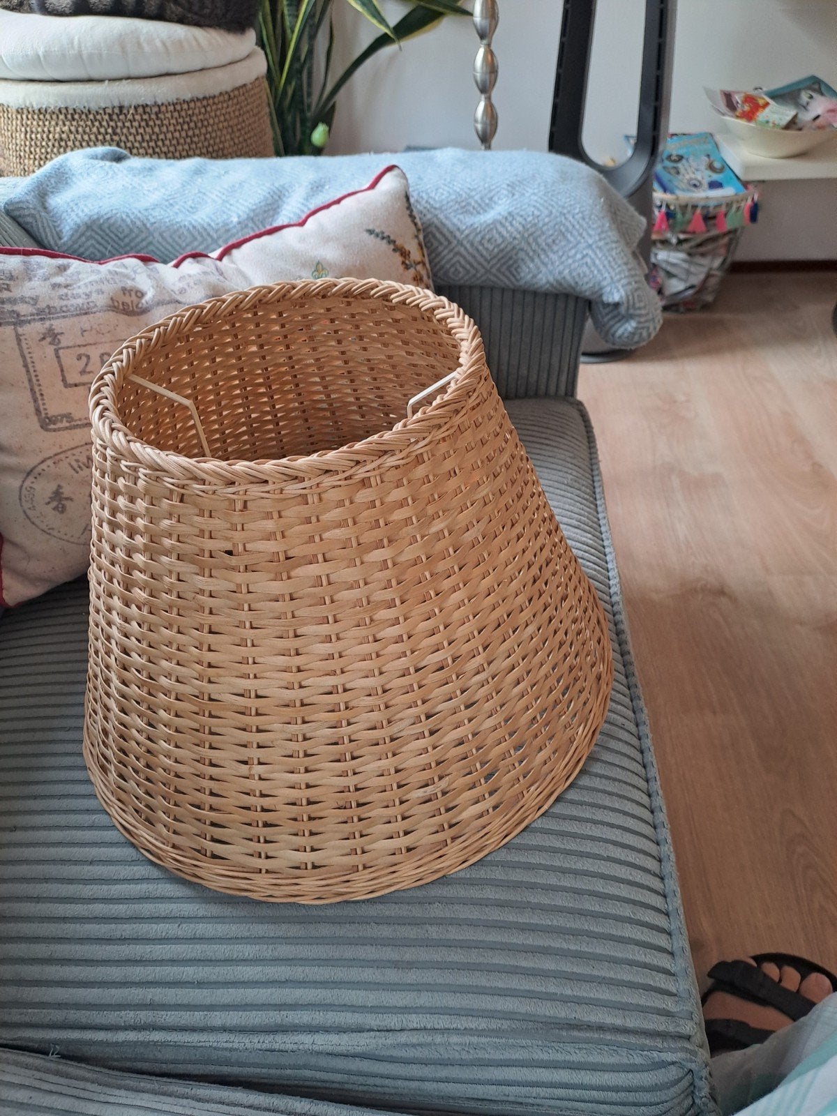 Vintage Ikea Rotan Lampenkap, Gebruikt, Beige, Rond, Ophalen of Verzenden
