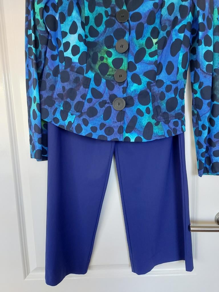 MOQ Travelstof Jasje en Broek Set - Maat M, Kleding | Dames, Jasjes, Kostuums en Pakken, Maat 38/40 (M), Kostuum of Pak, Blauw