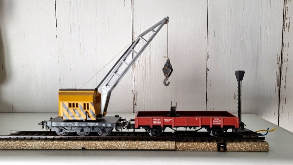 marklin kraan met bijwagen geel met hefsteun, Wisselstroom, Wagon, Ophalen of Verzenden, Zo goed als nieuw
