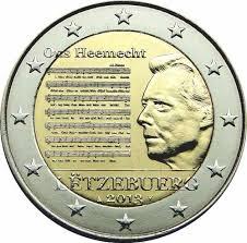 2 Euro Luxemburg 2013 UNC - Volkslied, Verzenden, Luxemburg, 2 euro, Losse munt
