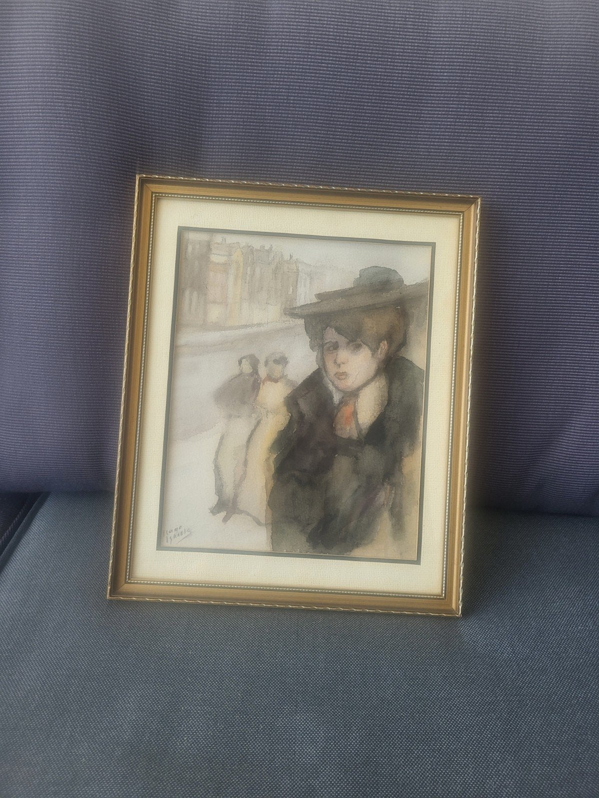 Gesigneerde aquarel vanIsaak  Israel vrouw met hoed, Ophalen, Tekening, Aquarel, Ingelijst