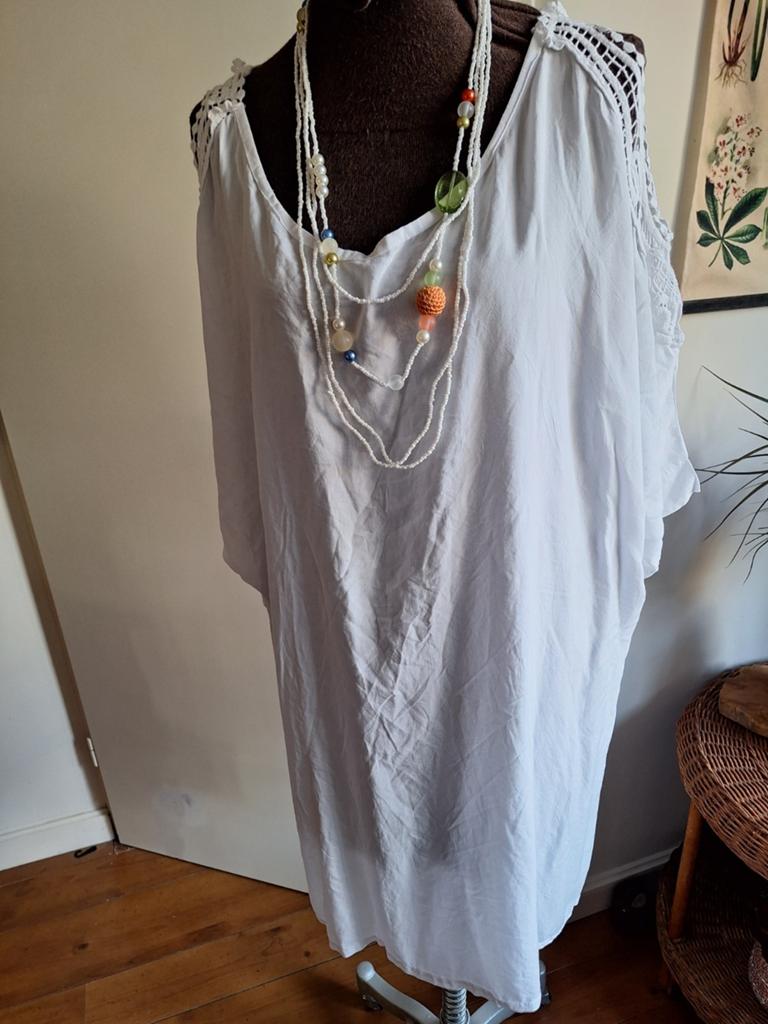 Tuniek wit met open schouders xl xxl, Ophalen of Verzenden, Zo goed als nieuw, Maat 46/48 (XL) of groter, Wit