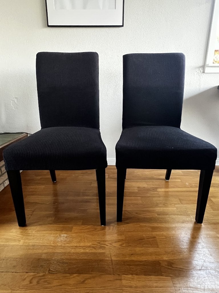 2x Eettafel stoel IKEA Henriksdal blauw incl 6 zwarte hoezen, Ophalen, Gebruikt, Zwart, Twee