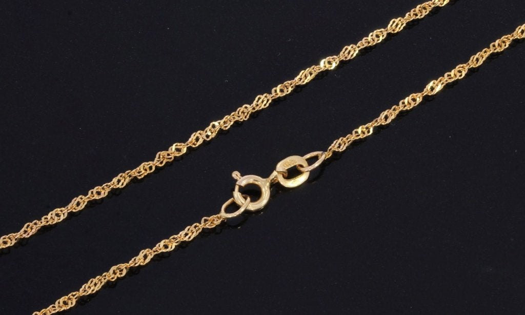 Singapore schakel 14k gouden dames ketting 45cm fraai, Voordeelsieraden, Ophalen of Verzenden, Zo goed als nieuw, Met edelsteen