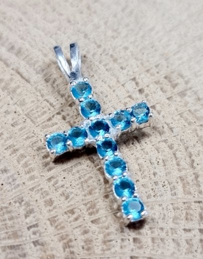 Echt zilveren kruisje blauw zirconia, Blauw, Nieuw, Ophalen of Verzenden, Nvt