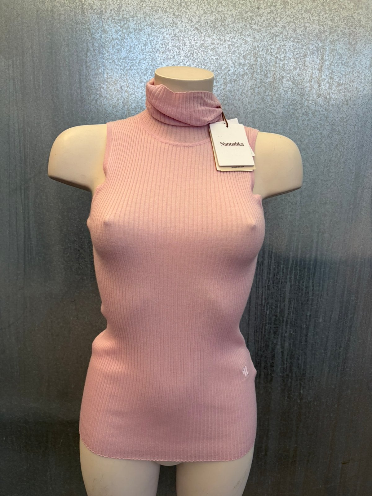 Nanushka top basic kol L merino wol roze superfine, Ophalen of Verzenden, Zo goed als nieuw, Roze, Lange mouw