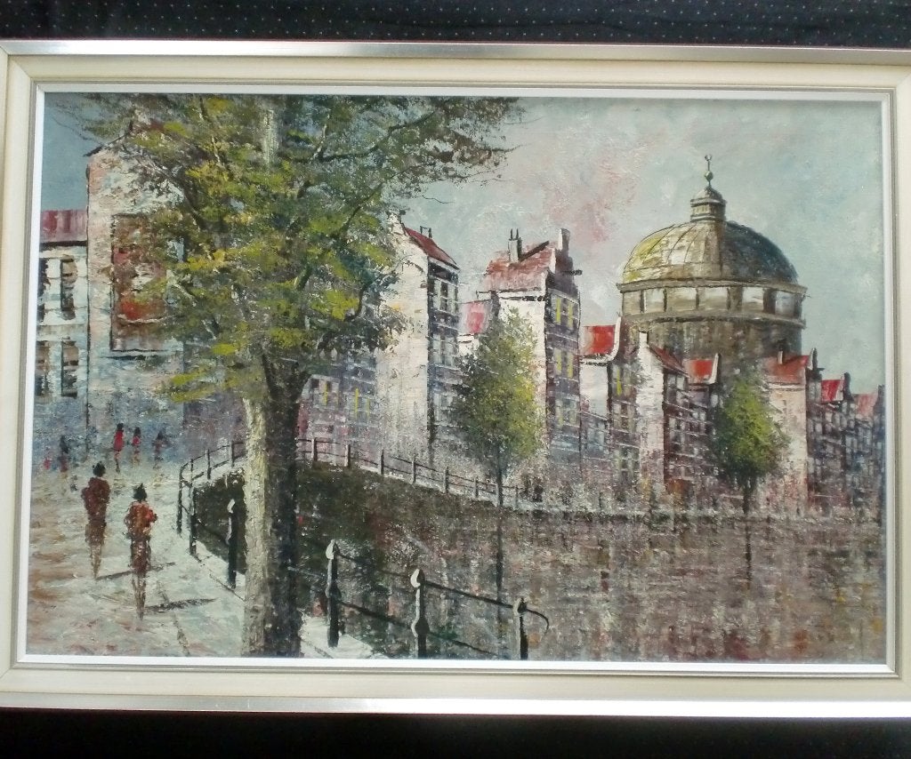 Boy de Haas 1960 - Singel Amsterdam, olie schilderij 60x90cm, Handgeschilderd, Ophalen of Verzenden, Olieverf, Stadsgezicht