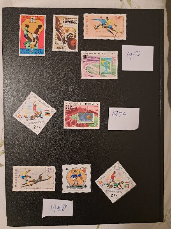 WK voetbal 1950, 1954 en 1958 (9 zegels) gestempeld, Ophalen of Verzenden, Gestempeld, Sport