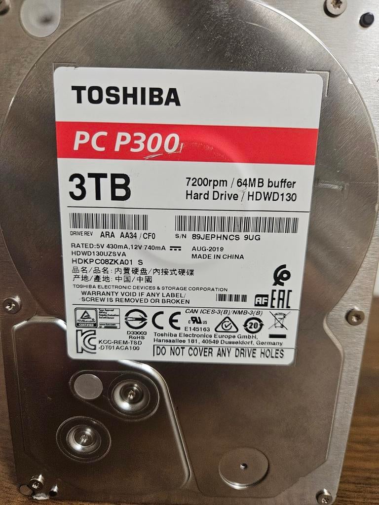 Toshiba 3TB HDD, 4 beschikbaar., Computers en Software, Intern, Toshiba, Ophalen of Verzenden, Zo goed als nieuw