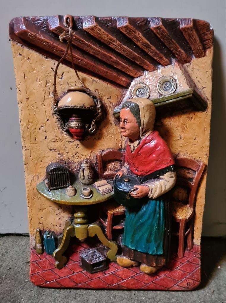 3D wanddecoratie vrouw in nostalgische keuken, Ophalen of Verzenden
