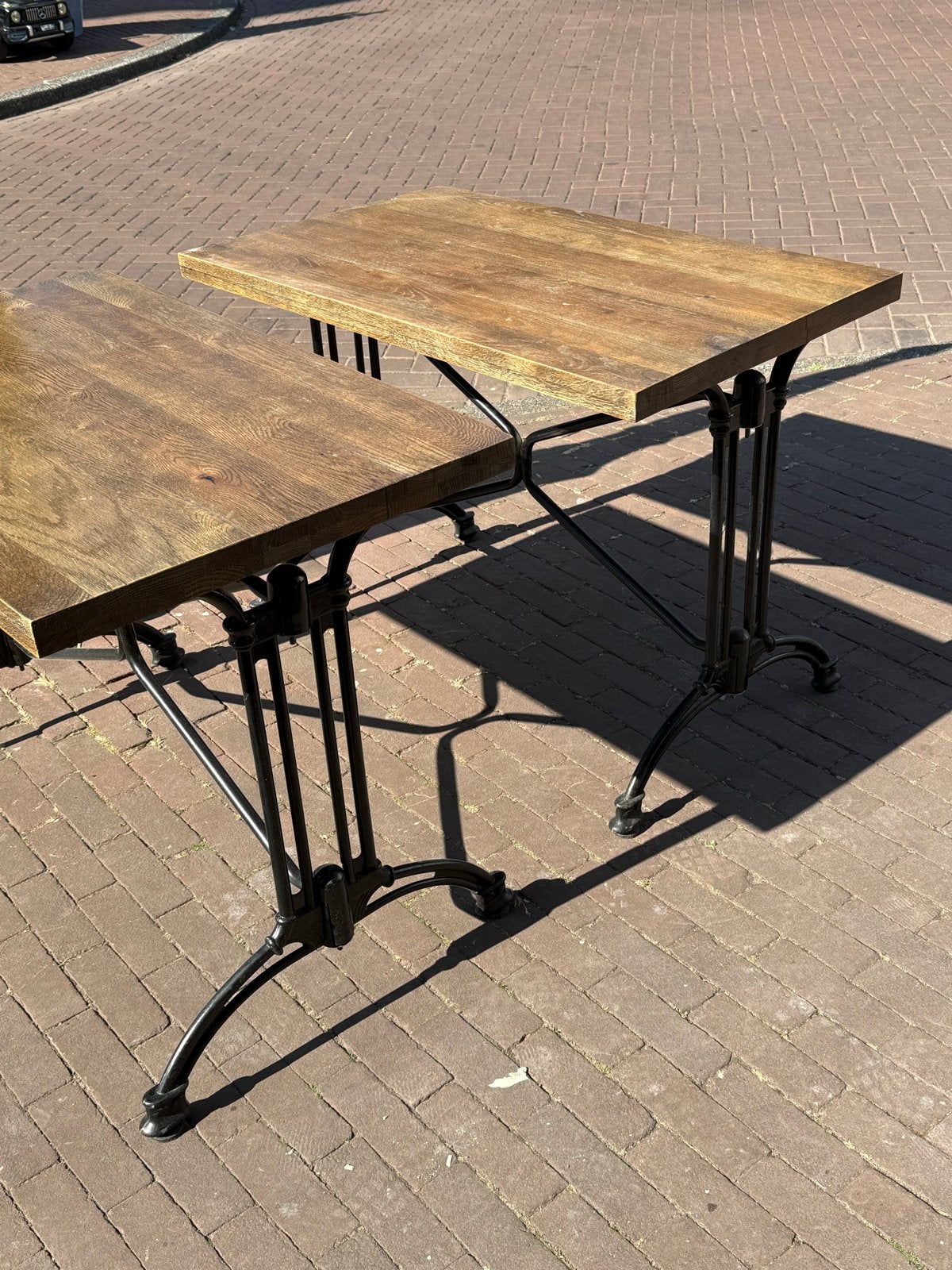 2x Horeca Tafels De Arend 60x100cm Houten Blad Zwart Staal, Huis en Inrichting, Tafels | Eettafels, Ophalen, Gebruikt, 100 tot 150 cm