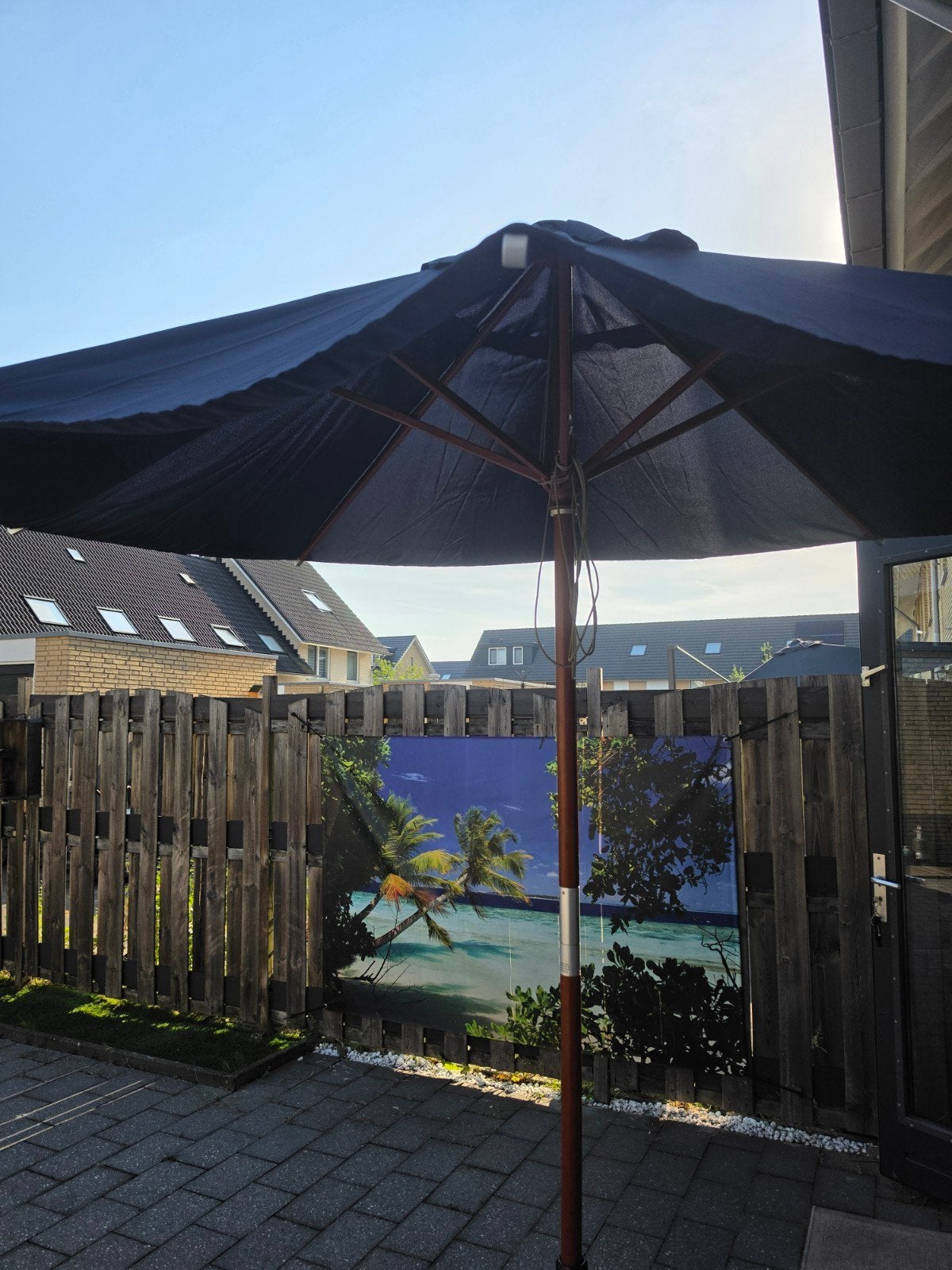 Marine parasol mist dop+ verrijdbare voet, Ophalen, Gebruikt, 2 tot 3 meter, Stokparasol