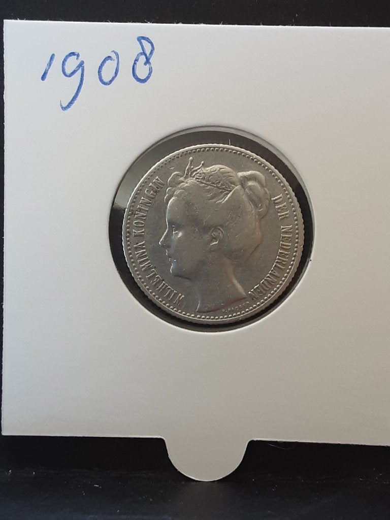 1/2 gulden 1908 Koningin Wilhelmina, ½ gulden, Verzenden, Zilver, Koningin Wilhelmina