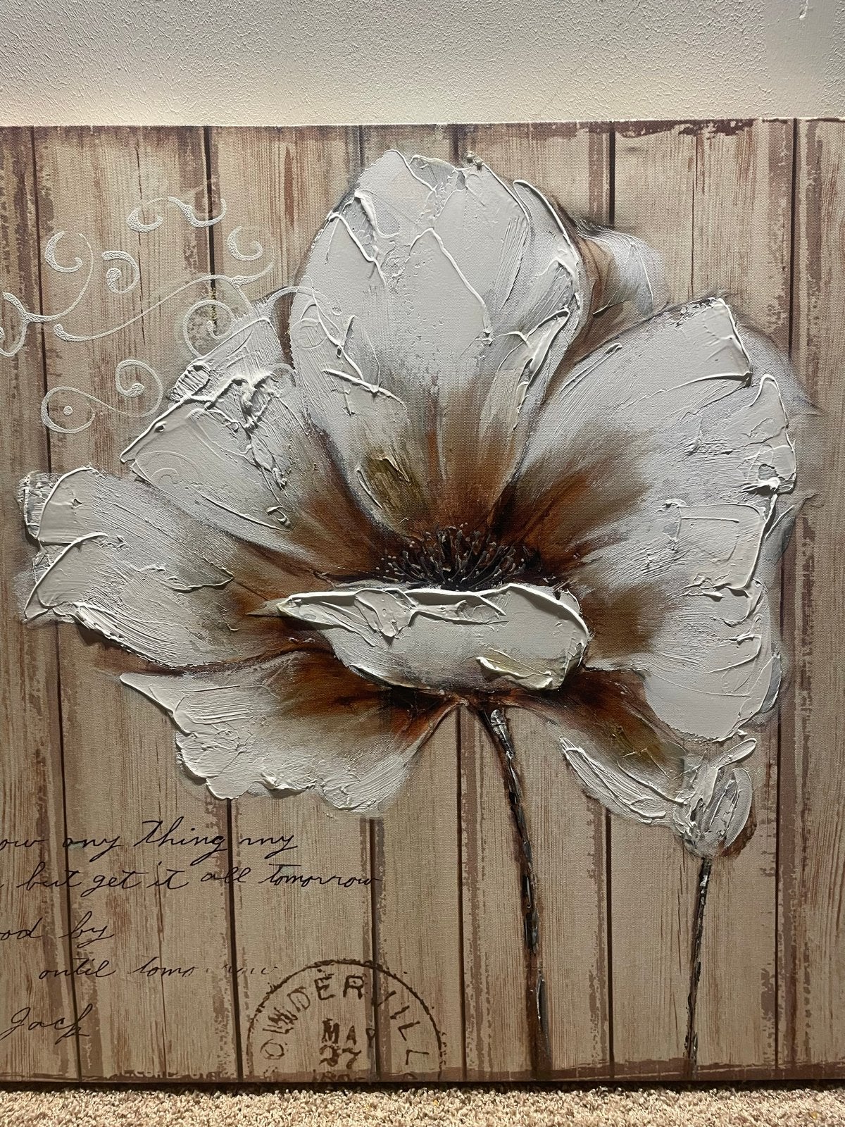 Prachtig Canvas met 3D bloem, Acrylverf, 3D-effect, Ophalen of Verzenden, Bloemen