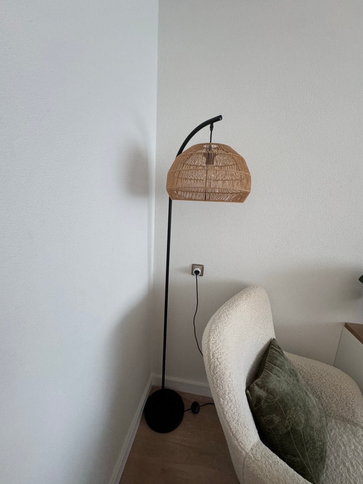 Staande lamp met rotan kap - Boheemse stijl, Ophalen, Zo goed als nieuw, Hout, 150 tot 200 cm