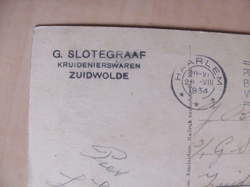 Zuidwolde 1934 reclamekaart G. Slotegraaf kruidenierswaren, Ophalen of Verzenden, Gebruikt, Overige typen