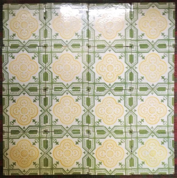 Tegels Antiek Partij Ornament Groen/Oker Jugendstil Arabisch, Ophalen of Verzenden