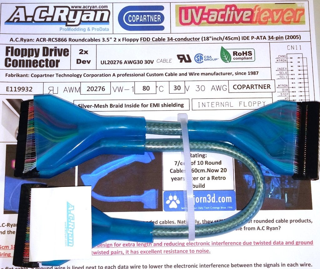 AC Ryan Floppy Disk Drive Roundcables Ronde Kabel 2dev ATA, Ophalen of Verzenden, AC Ryan