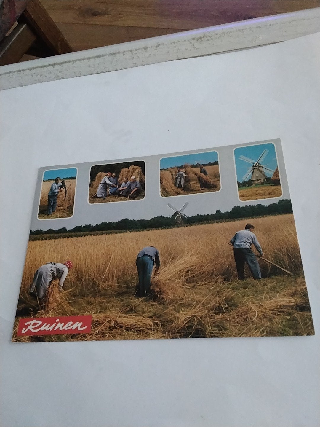 Oude ansichtkaart Ruinen - oogsttaferelen en molen, Ophalen of Verzenden