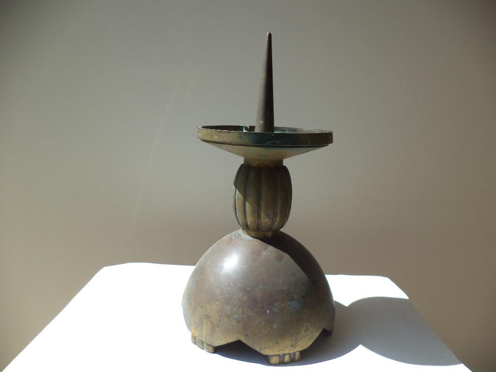 antiek bronzen kandelaar pin kaarshouder bolle voet, Antiek en Kunst, Antiek | Koper en Brons, Ophalen of Verzenden
