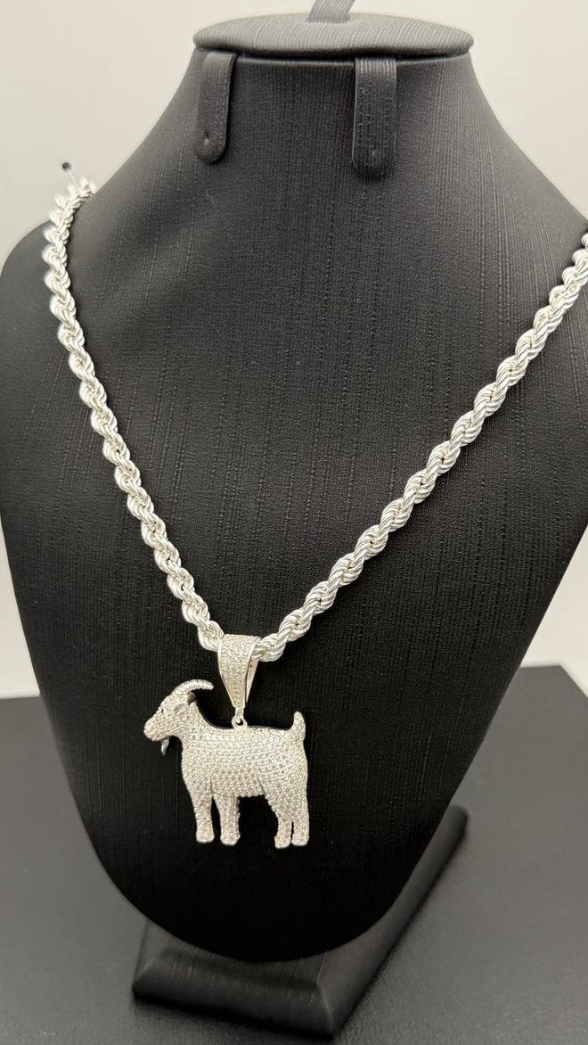 925 zilver rope ketting met GOAT hanger 60 cm - nieuw, Met hanger, Nieuw, Ophalen of Verzenden, Nvt