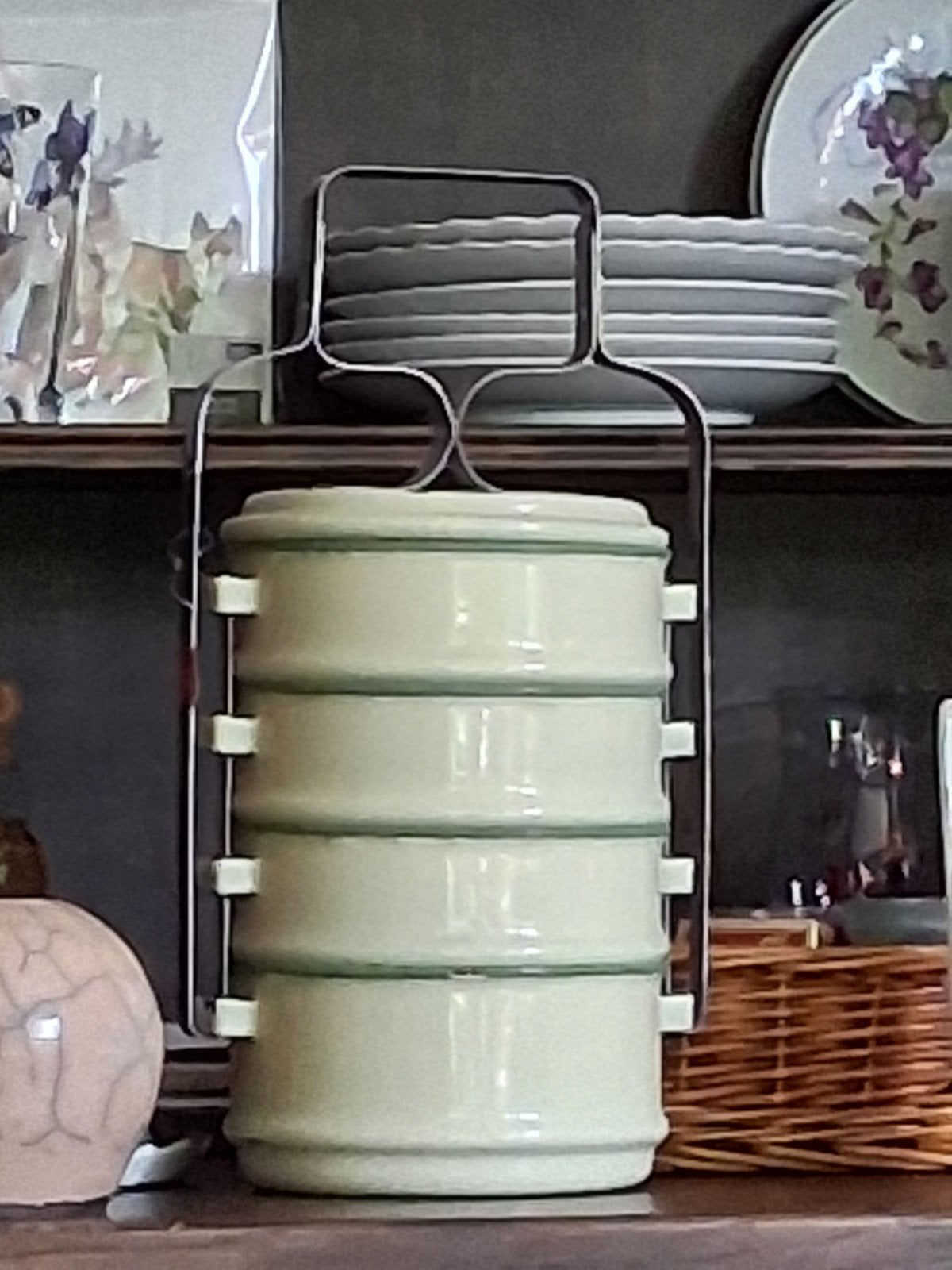 Vintage geëmailleerde tiffin lunchbox pannen., Ophalen of Verzenden