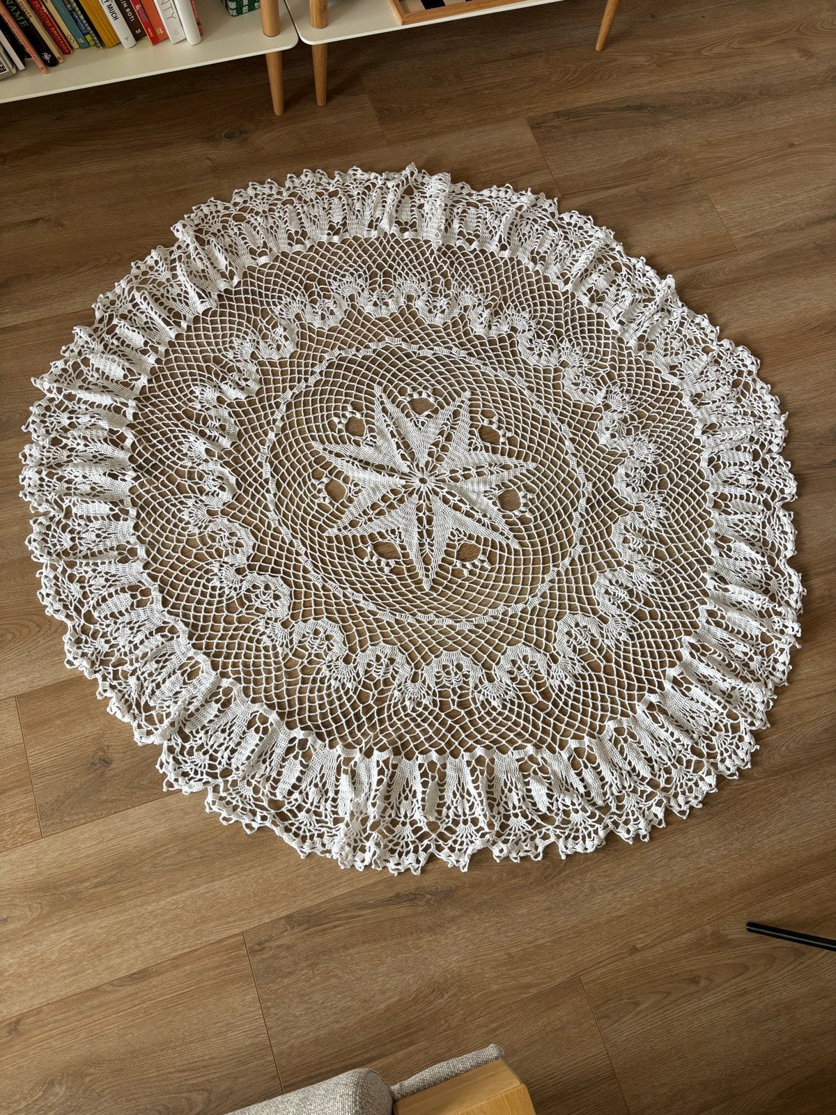 Handgemaakt gehaakt tafelkleed, wit, rond, Gebruikt, Wit, Rond, 50 tot 100 cm