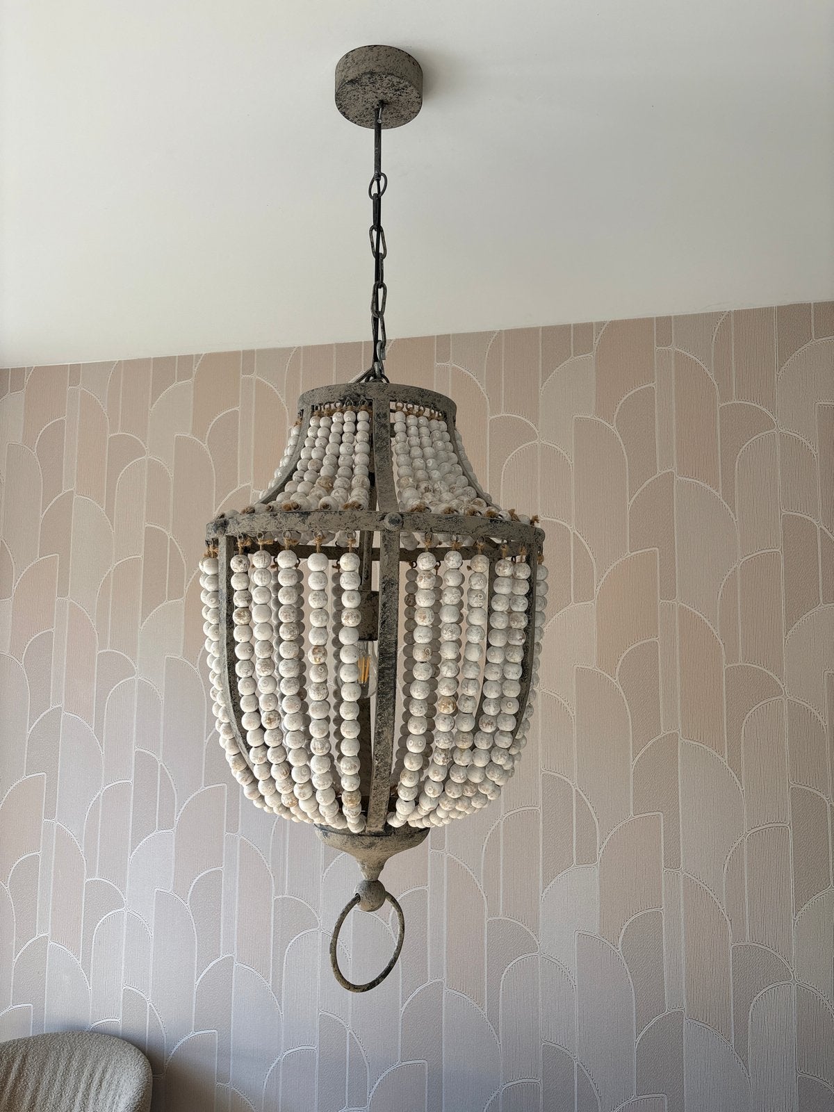 Houten Kralen Hanglamp - Landelijke/ Hoffz Stijl, Huis en Inrichting, Zo goed als nieuw, Hout, Landelijk, Hoffz, Bohemian, E27 (groot)
