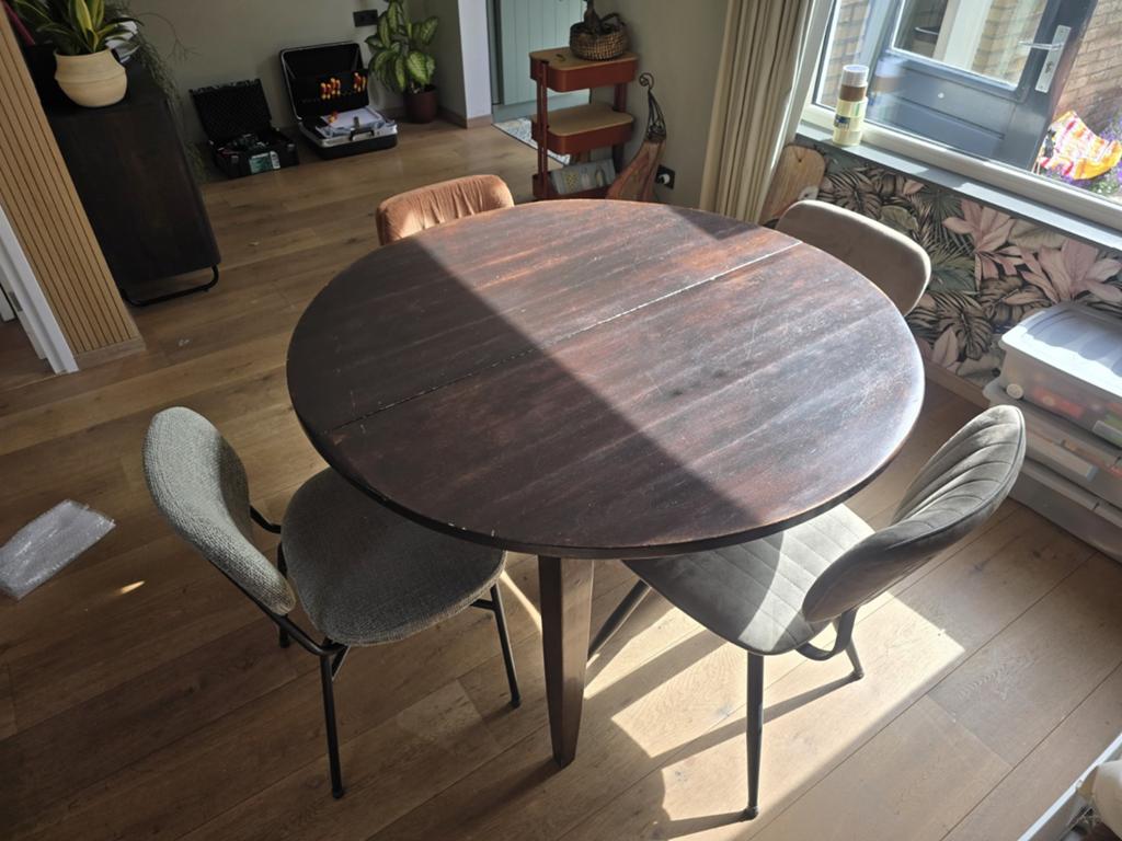 Ronde Vintage Antieke Uitschuifbare Houten Eettafel, Huis en Inrichting, Tafels | Eettafels, Ophalen, Gebruikt, 100 tot 150 cm