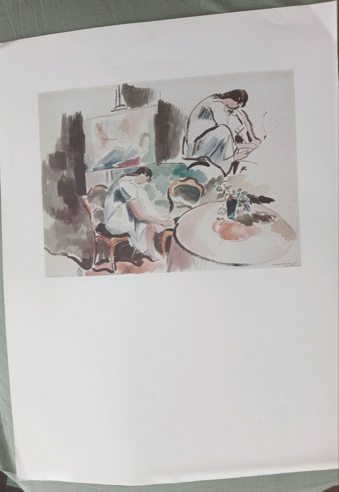Rik Wouters offset prent uit 1954 - Vrouw aan tafel, Antiek en Kunst, Ophalen of Verzenden