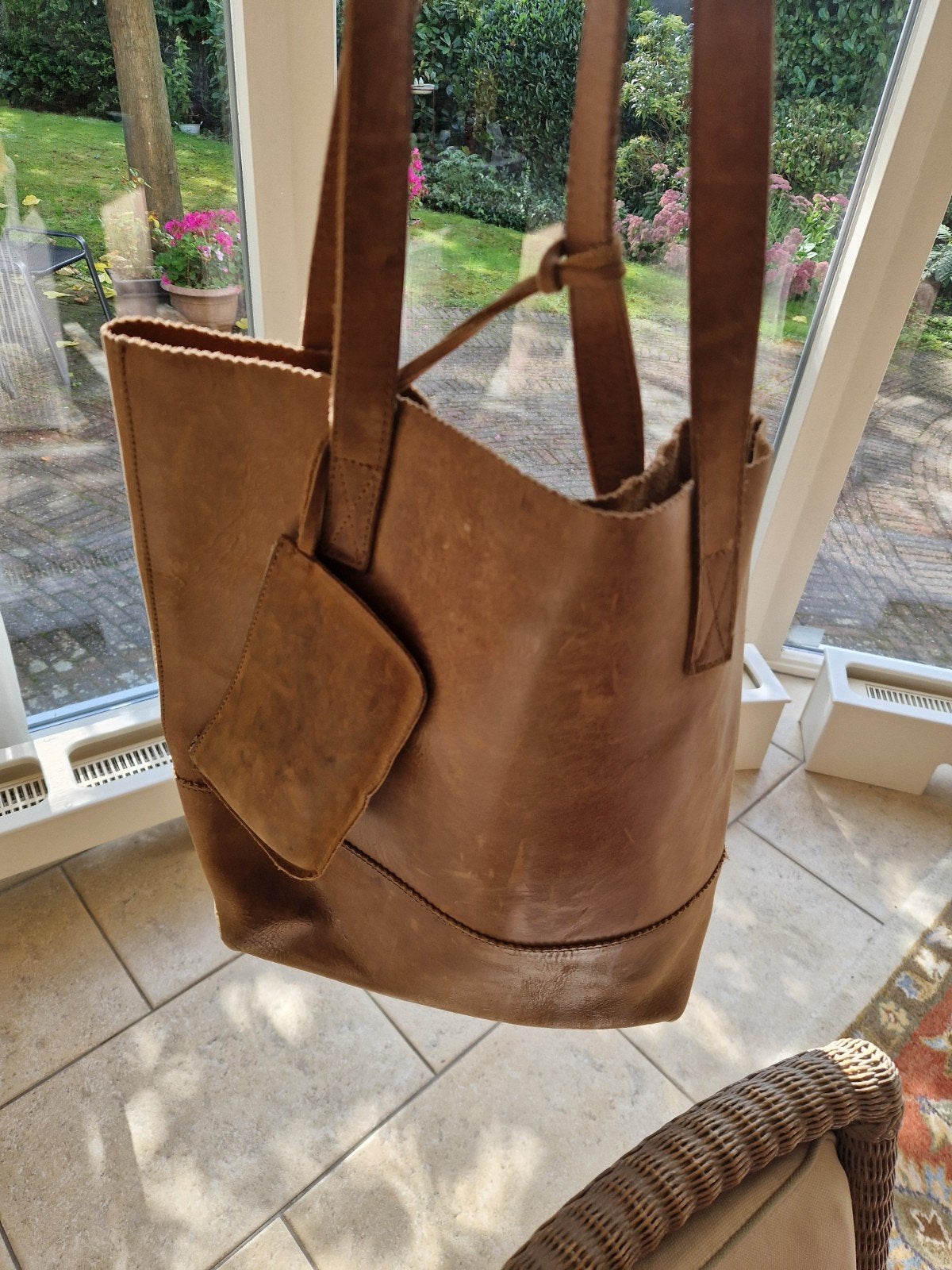 Leren shopper tas met portemonnee, Ophalen of Verzenden, Gebruikt, Bruin, Shopper