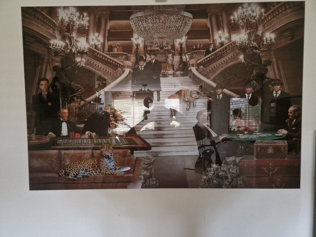 Modern schilderij met maffia en luipaarden, Realistisch, Overige ondergronden, Print, Overige onderwerpen