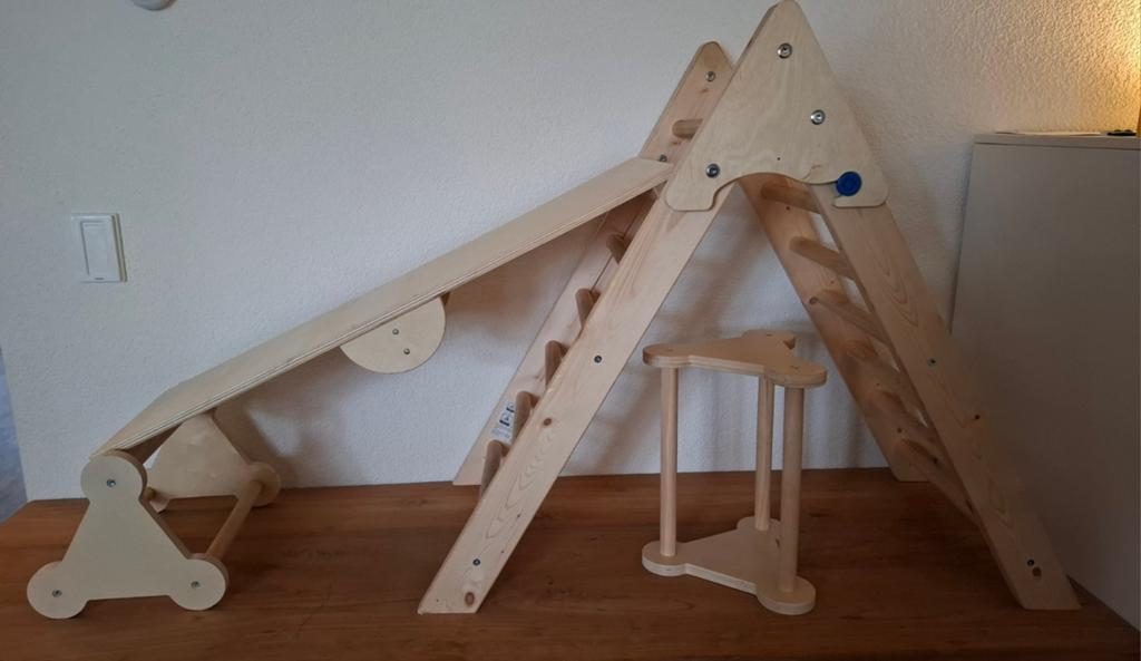 Houten klimrek voor binnen - Pikler driehoek met glijbaan, Ophalen, Zo goed als nieuw, Klimwand