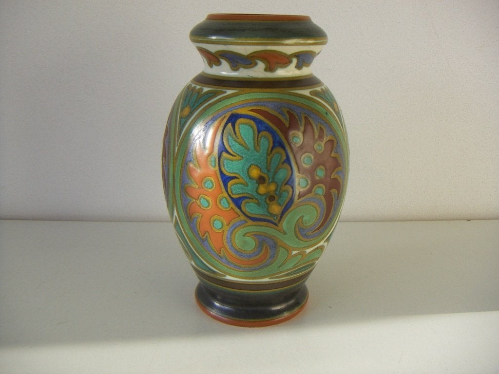 Zuid Holland Gouda plateel keramiek vaas jr.1924. Dec. Haren, Overige kleuren, Aardewerk of Porselein, Ophalen of Verzenden, Zo goed als nieuw