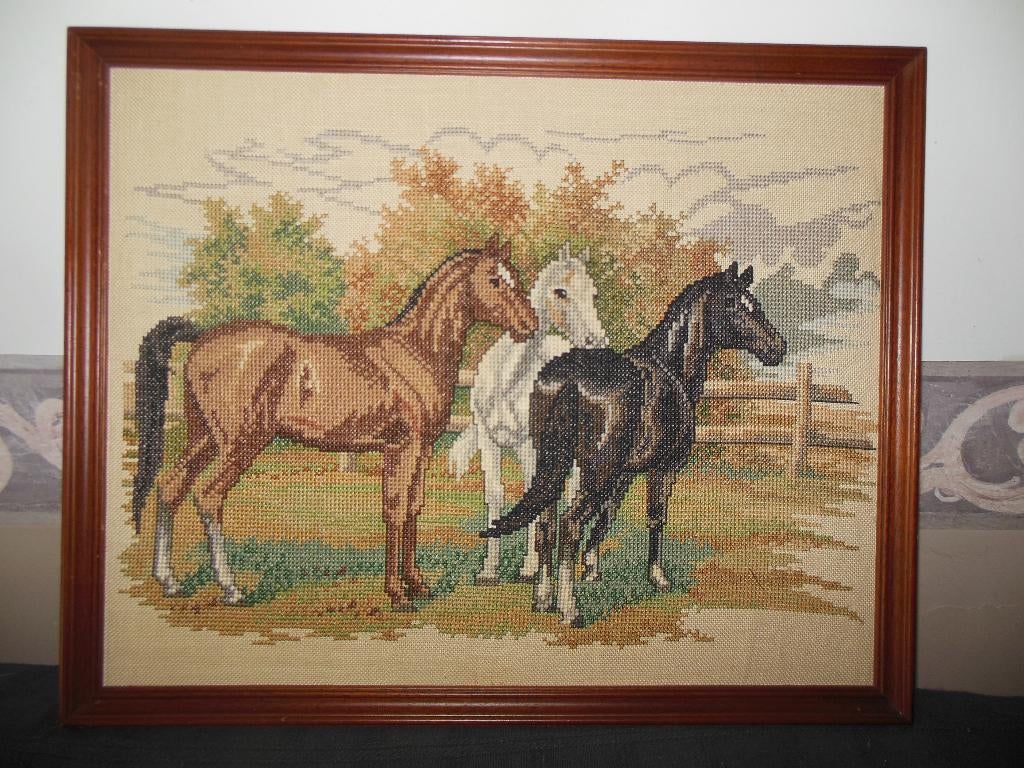 geborduurd schilderij paarden, Ophalen, Minder dan 50 cm, Schilderij, Minder dan 50 cm