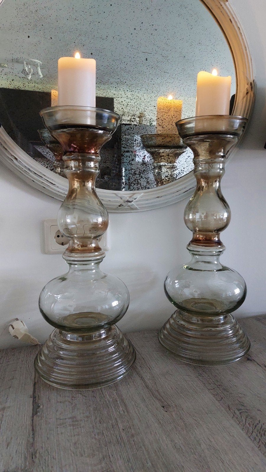 2 zware glazen kandelaars voor 35 €, Huis en Inrichting, Woonaccessoires | Kandelaars en Kaarsen, Ophalen, Overige materialen