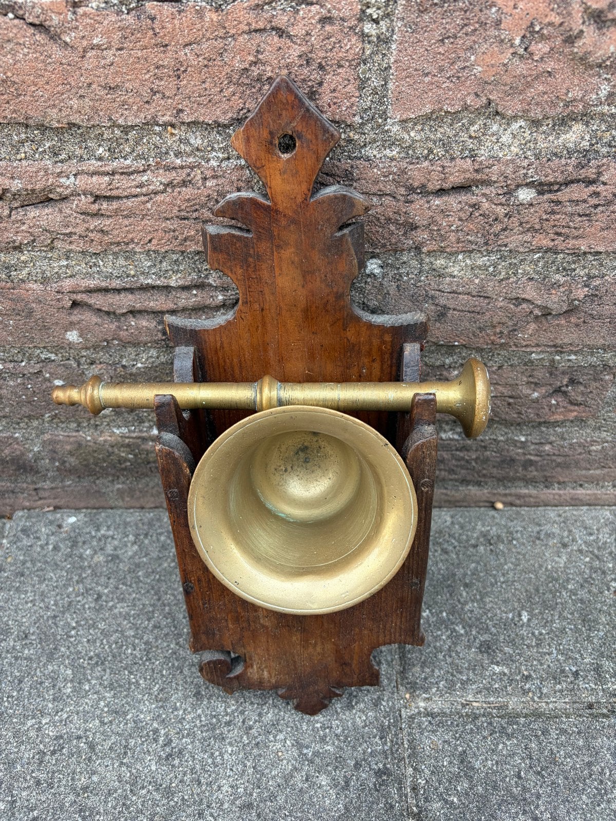 Kleine Koperen Vijzel en Stamper in Houten Opbergbakje, Ophalen of Verzenden, Koper