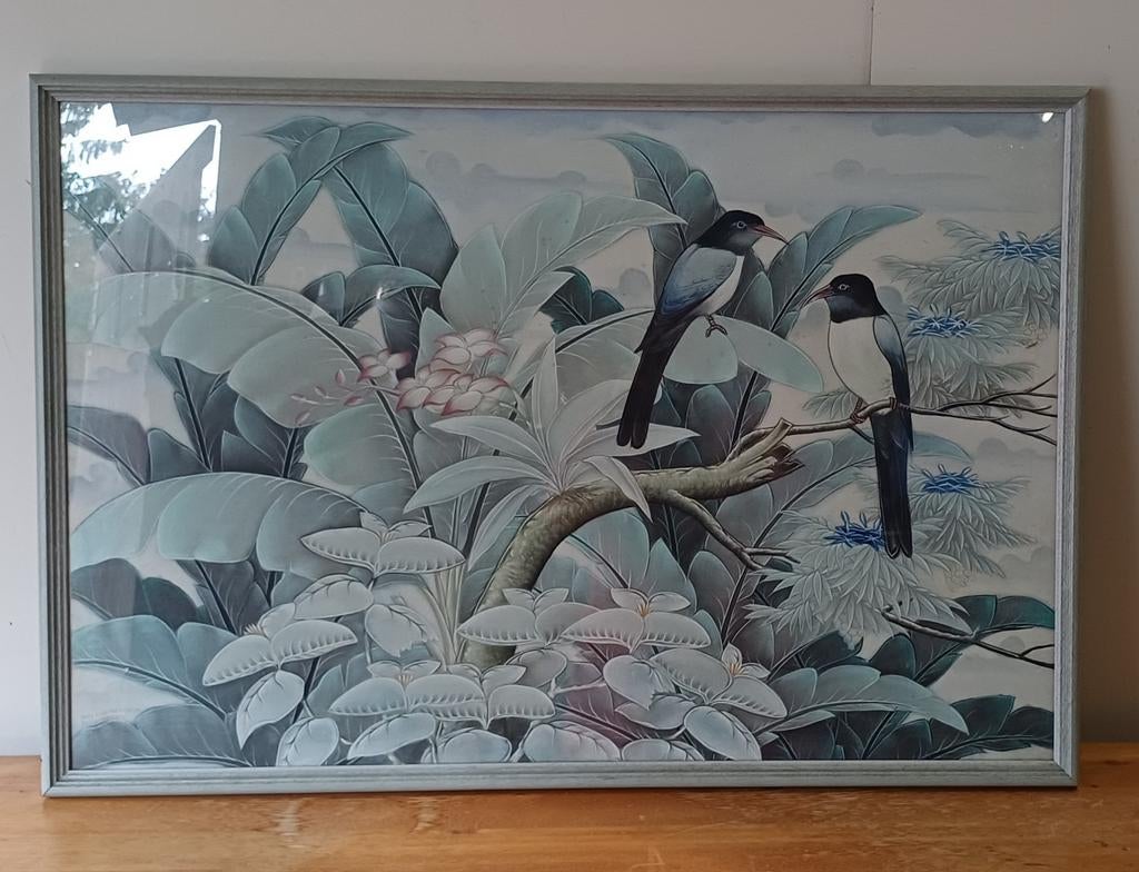 Prachtig vintage stof textiel schilderij gesigneerd, Ophalen of Verzenden